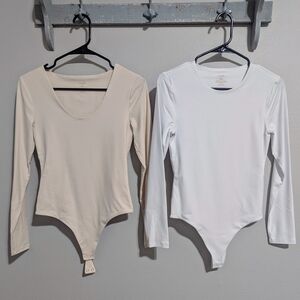 Women's Cream and White Long Sleeve Bodysuit Set
